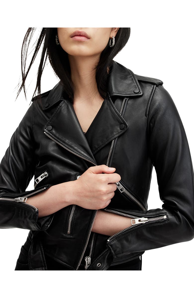 AllSaints Balfern Leather Biker Jacket, Alternate, color, Black/ Silver