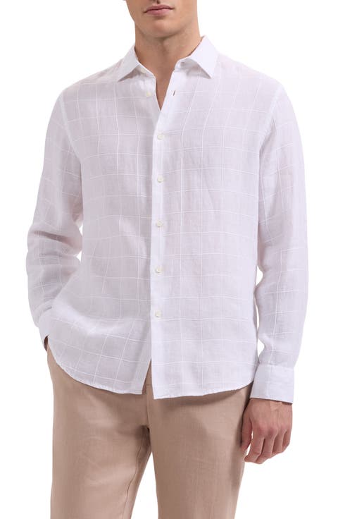 Julian Windowpane Linen Blend Button-Up Shirt