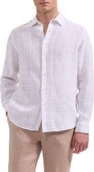 Bugatchi Julian Windowpane Linen Blend Button-Up Shirt