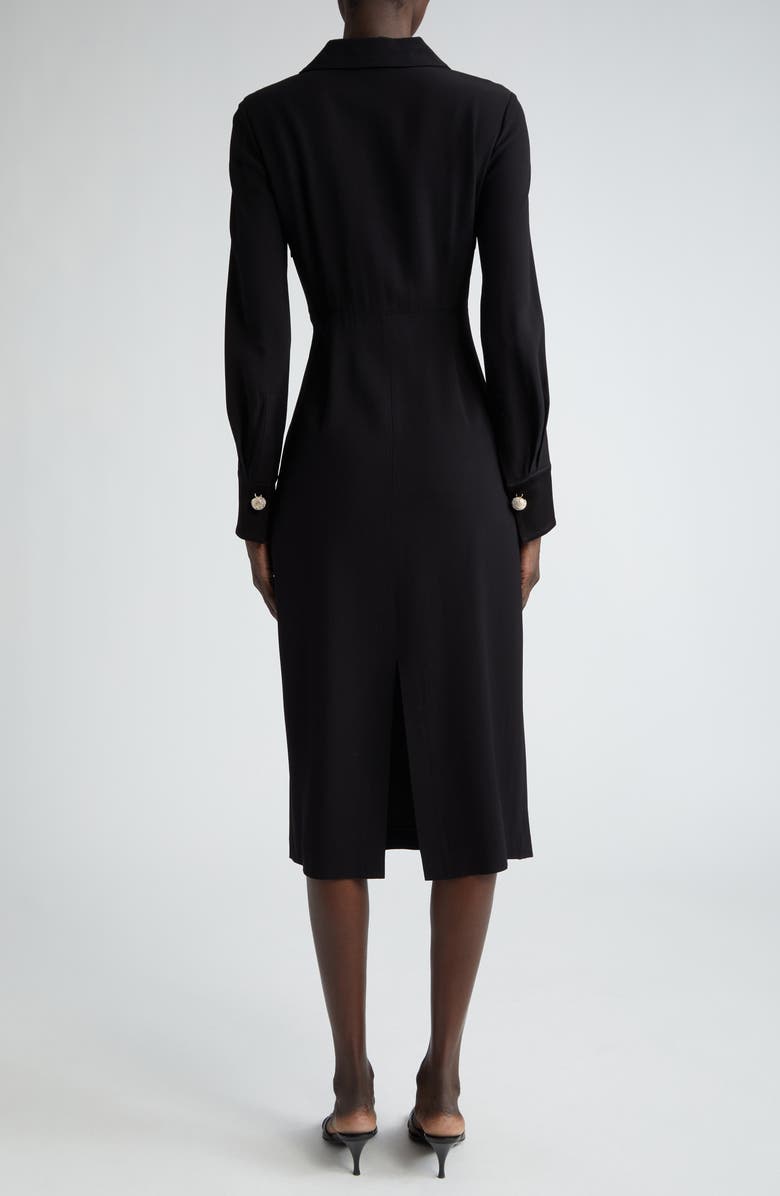 ST. JOHN Twist Front Long Sleeve Crepe Back Satin Midi Shirtdress, Alternate, color,