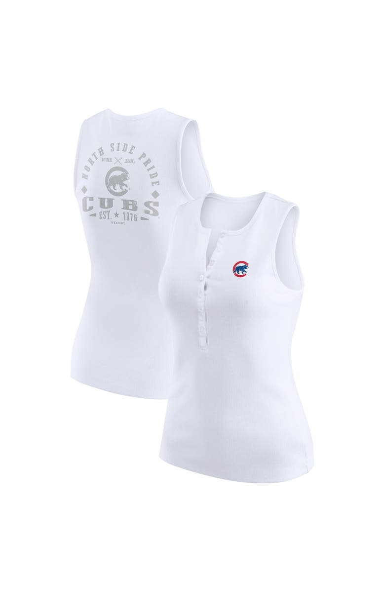 WEAR by Erin Andrews Women's WEAR by Erin Andrews White Chicago Cubs Rib-Knit Henley Tank Top, Alternate, color, White