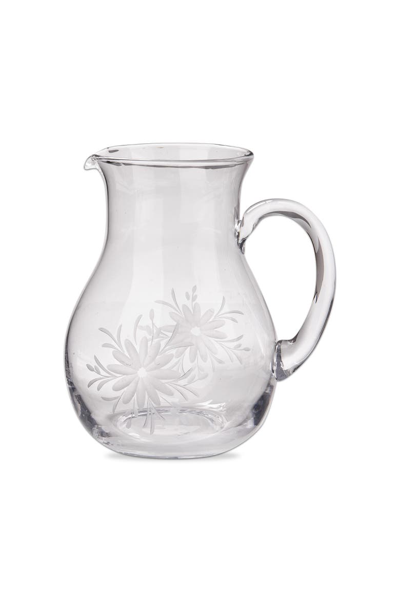Fleur Etched Glass Pitcher - Elegant Beverage Server, Main, color, Clear