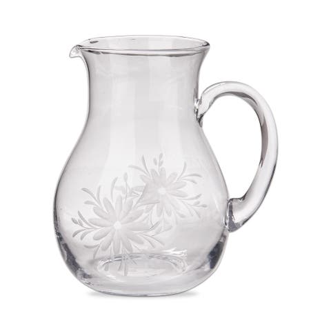 Fleur Etched Glass Pitcher - Elegant Beverage Server