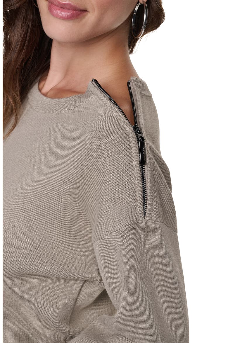 Zip Shoulder Crewneck Sweater, Alternate, color, PUTTY