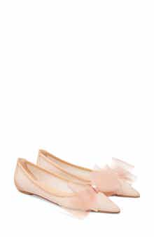 Stuart Weitzman Blushing Bow Pointed Toe Flat