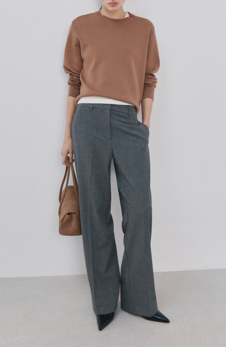 MANGO Fine Knit Crewneck Sweater, Alternate, color, Medium Brown