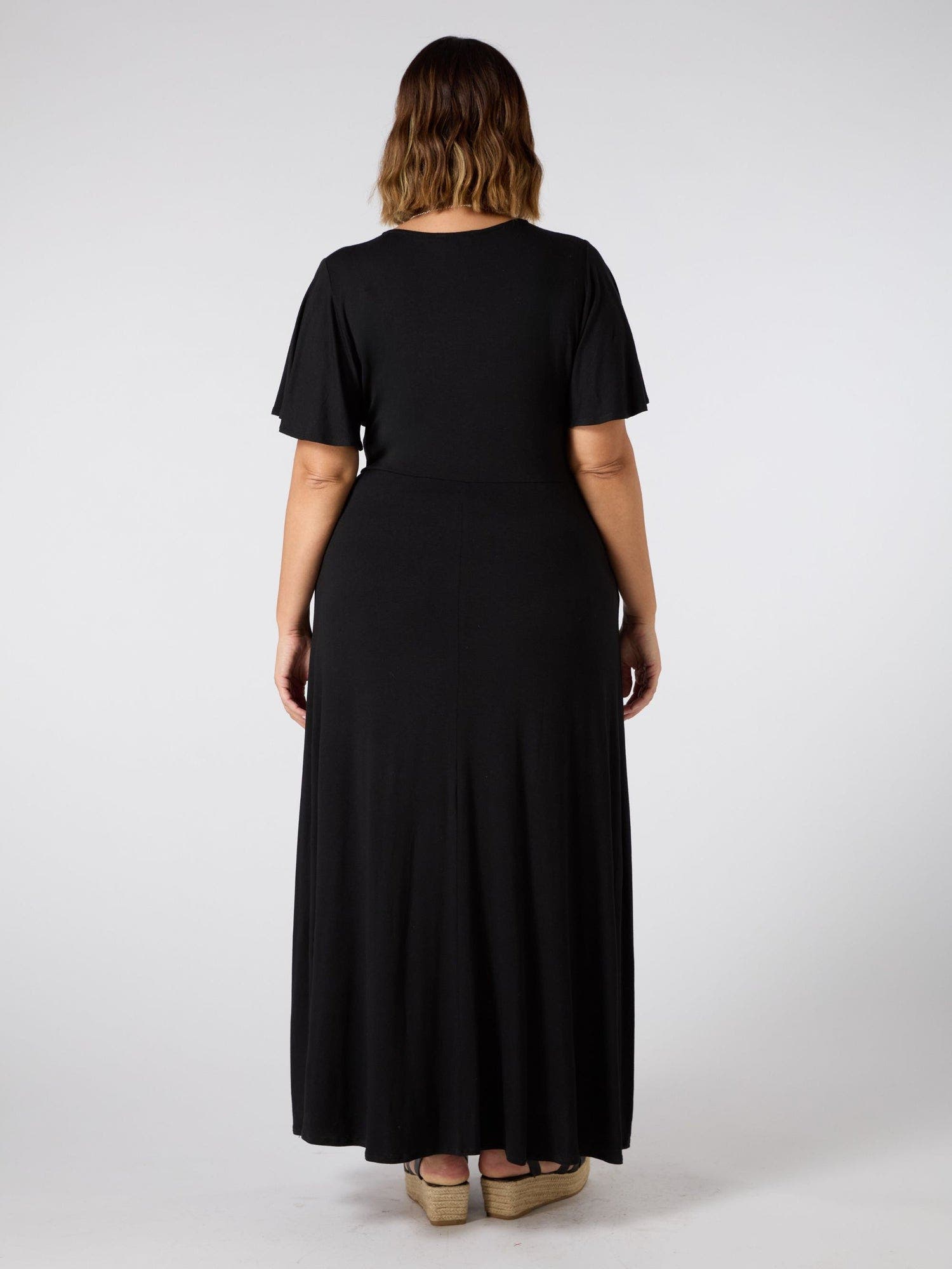 Live Unlimited Black Jersey V-Neck Maxi Dress US 8 Womens