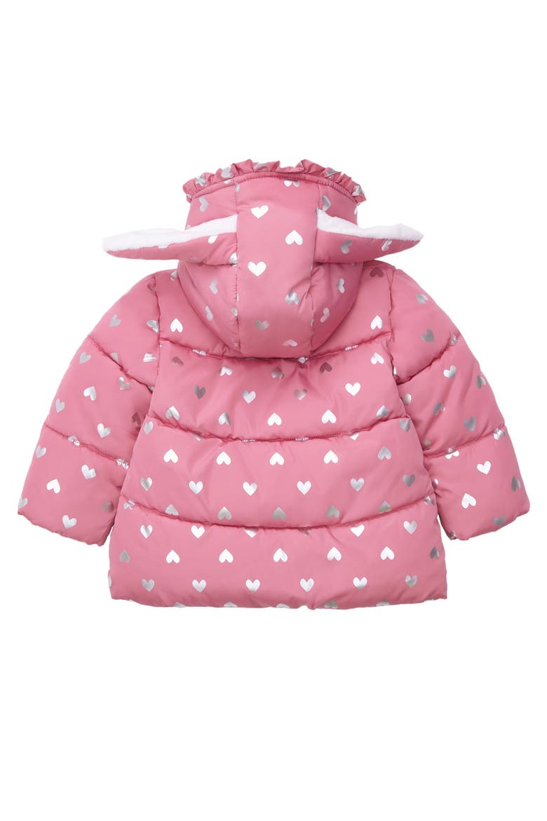 Soft Fleece Lined Bunny Puffer Jacket, Alternate, color, Pink Coral/Heart Foil Print