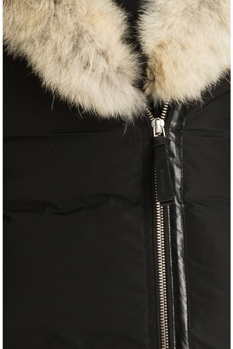 Long Down Coat with Genuine Coyote & Rabbit Fur, Alternate, color, BLACK