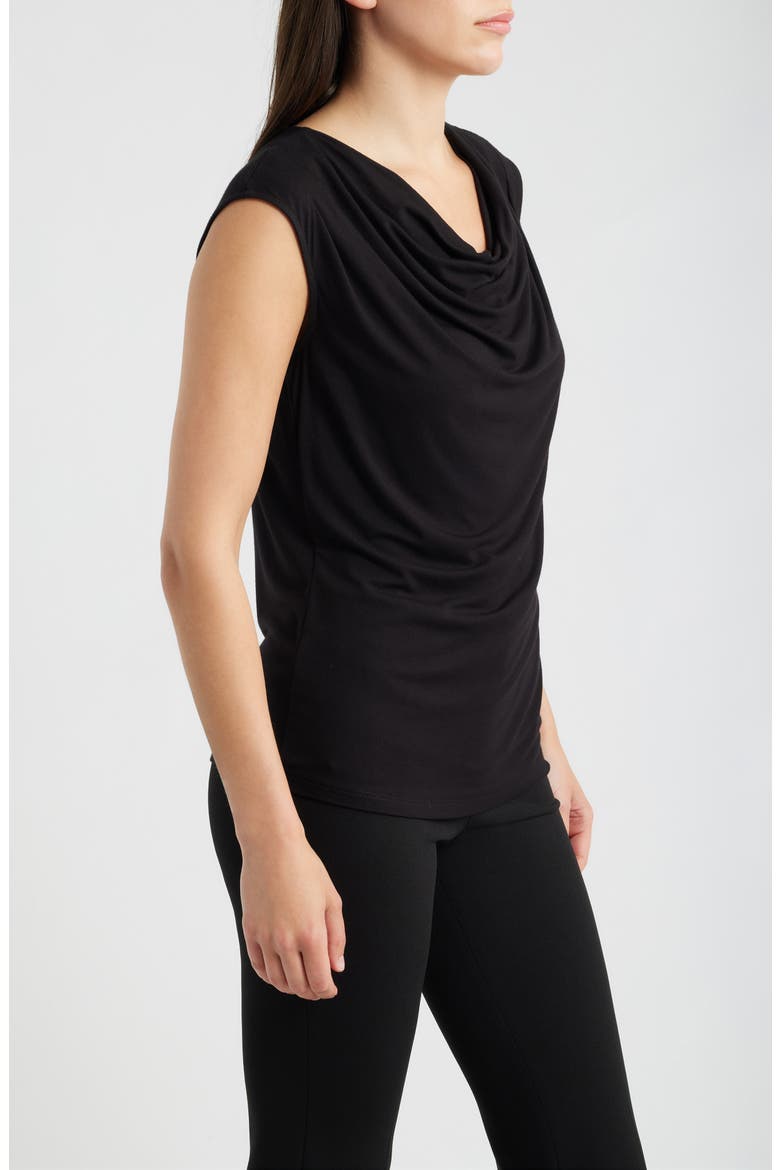 Pleated Cowl Neck Extended Shoulder Top, Alternate, color, ANNE BLACK