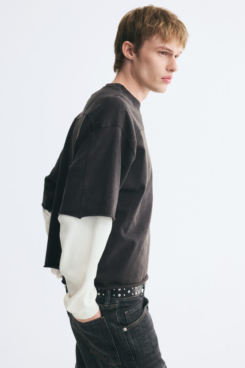 Oversized-Fit Layered Long-Sleeved T-Shirt, Alternate, color, Washed black