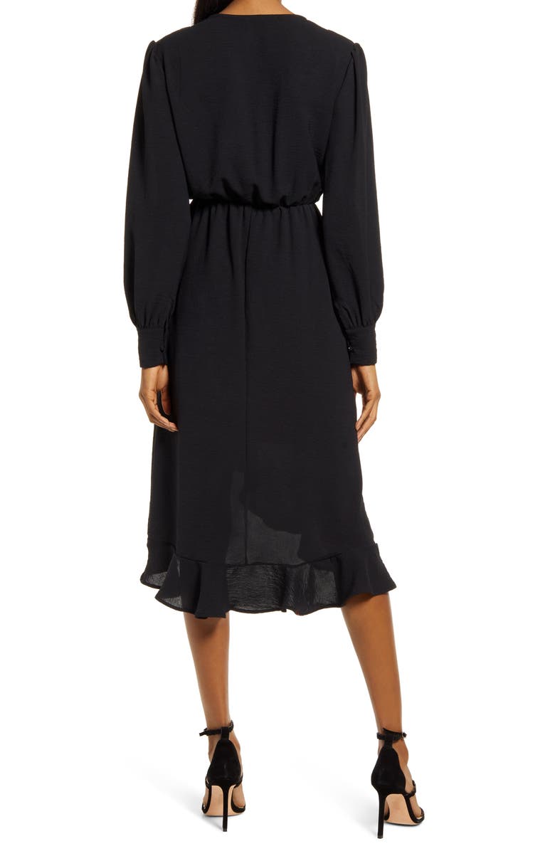 Fraiche by J Faux Wrap Ruffle Long Sleeve Dress, Alternate, color,