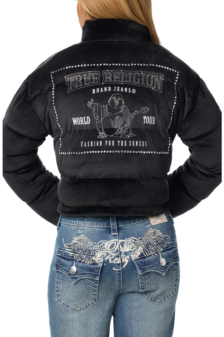 Crystal Velvet Puffer Jacket, Alternate, color, JET BLACK
