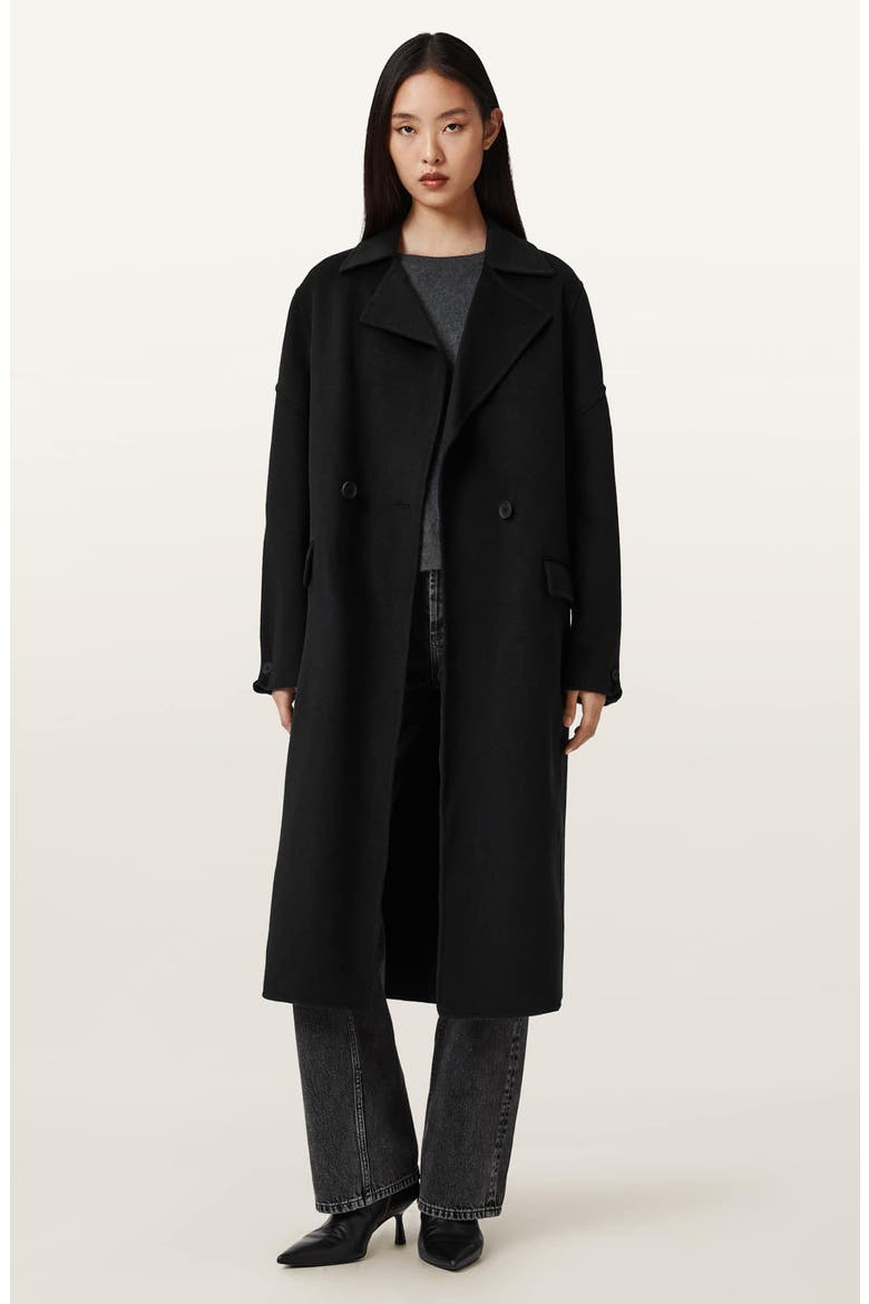 Sellma Double Breasted Wool Blend Coat, Alternate, color, BLACK