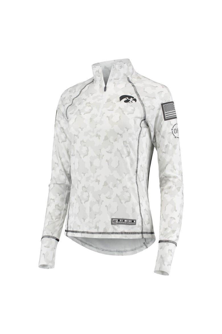 Women's Colosseum White Iowa Hawkeyes OHT Military Appreciation Officer Arctic Camo Fitted Lightweight 1/4-Zip Jacket, Alternate, color, White