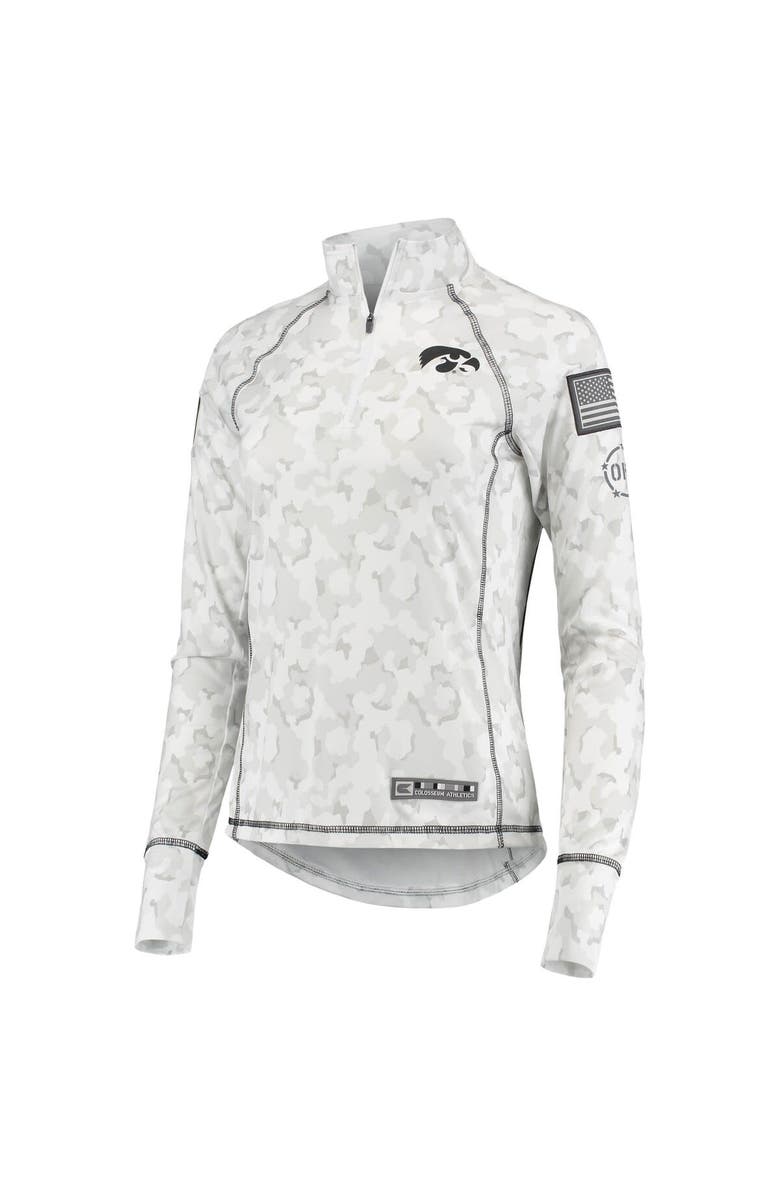 COLOSSEUM Women's Colosseum White Iowa Hawkeyes OHT Military Appreciation Officer Arctic Camo Fitted Lightweight 1/4-Zip Jacket, Alternate, color, 