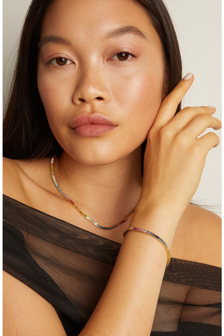 Rainbow Baguette Tennis Necklace, Alternate, color, Yellow Gold Vermeil