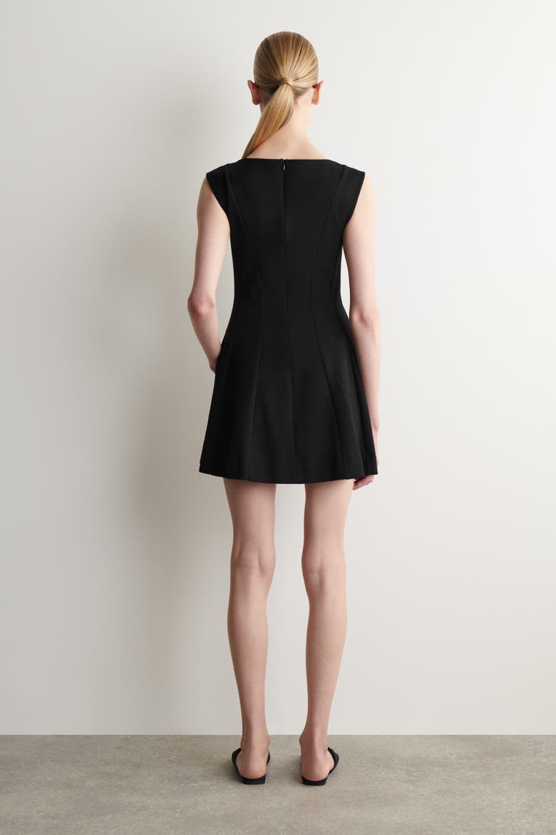 Sculpted Flared Cotton Mini Dress, Alternate, color, BLACK