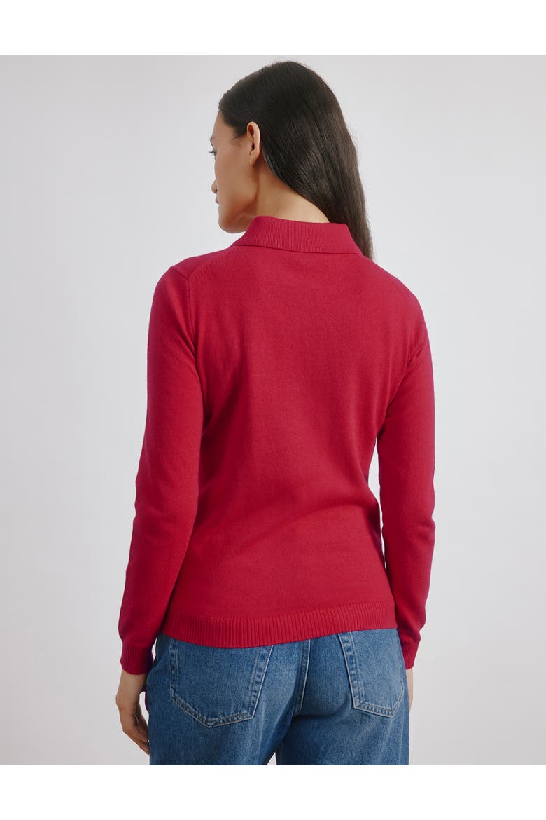 Button Through Polo Top, Alternate, color, Red