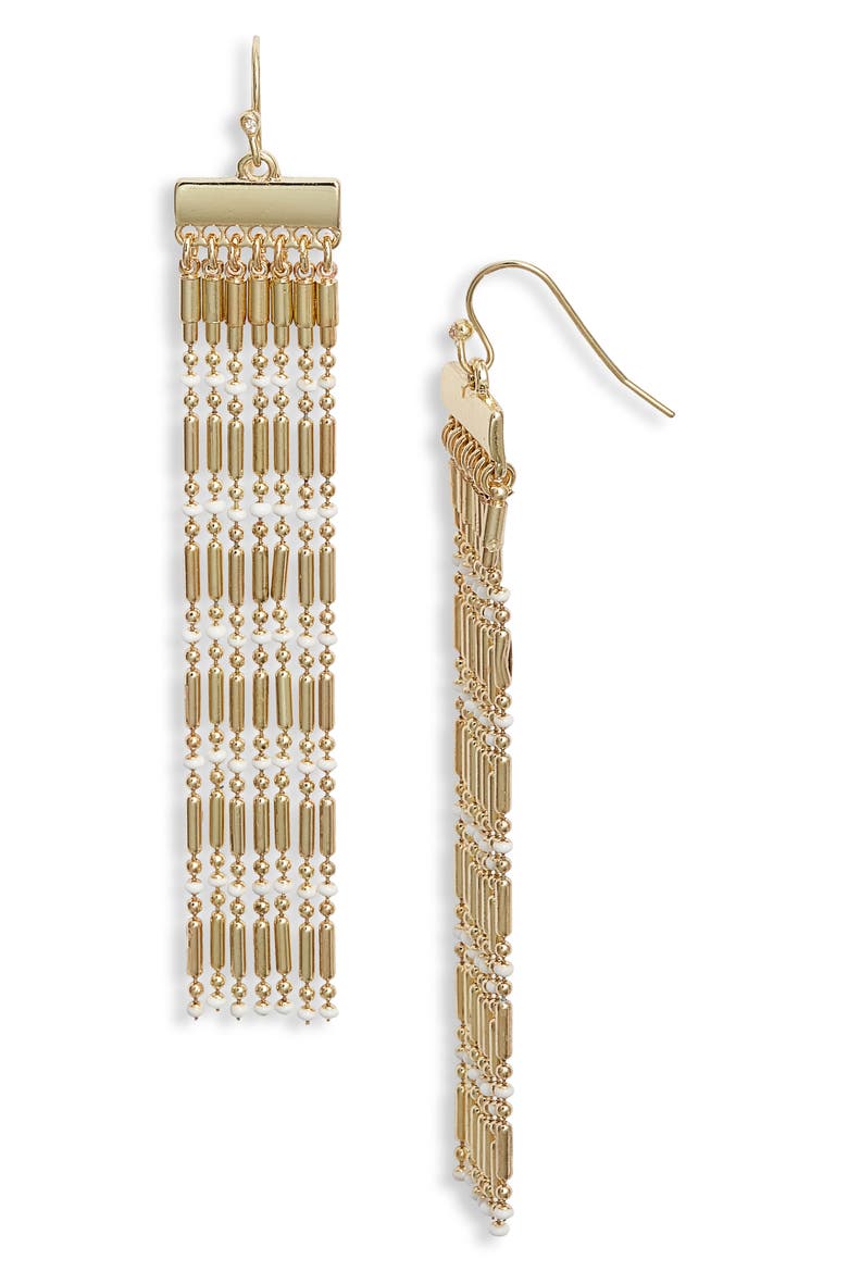 Enamel Dot Ball Chain Fringe Earrings, Main, color, WHITE- GOLD