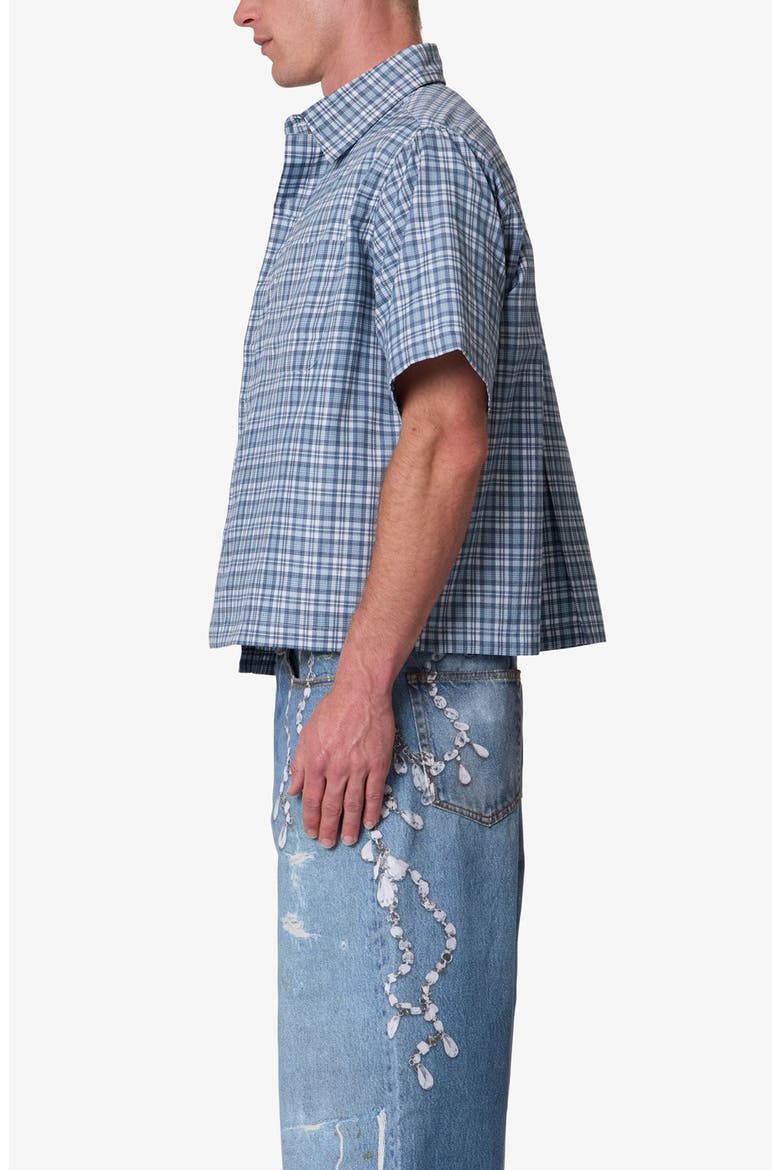 Plaid Poplin Cropped Short Sleeve Shirt, Alternate, color, BLUE
