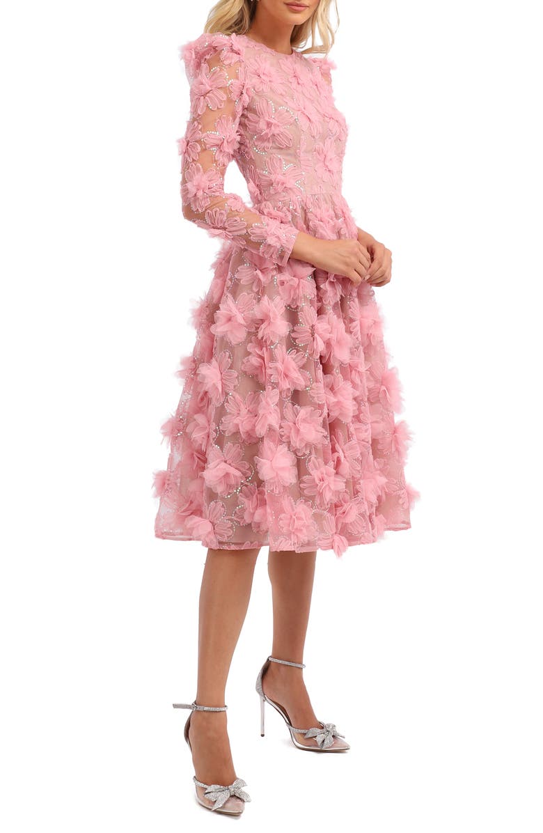 HELSI Lisa 3D Floral Long Sleeve Cocktail Dress, Alternate, color, 