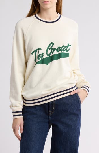 The Great . The Varsity College Cotton Sweatshirt In White