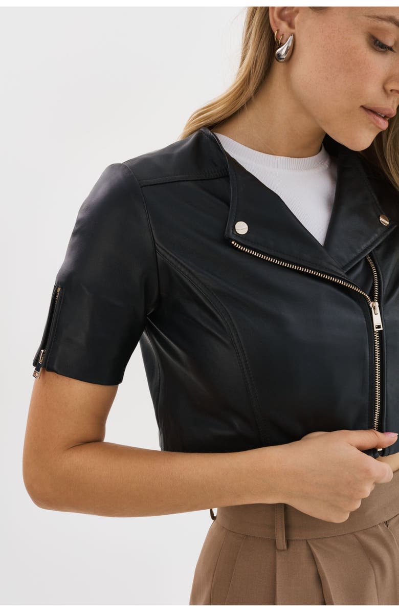 LAMARQUE Kirsi Ch | Cropped Biker Jacket, Alternate, color, Black