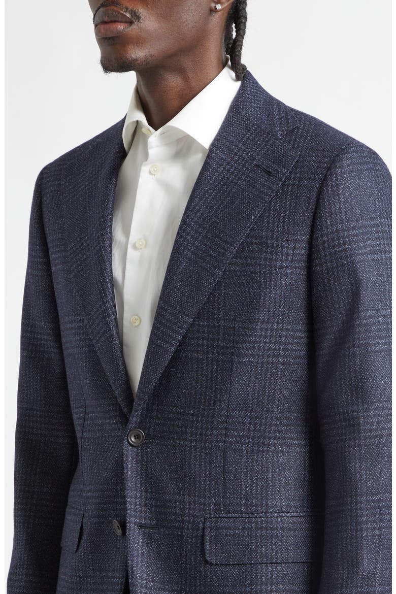 Structured Single Breasted Plaid Wool & Silk Sport Coat, Alternate, color, 158/ 6 - NAVY POW