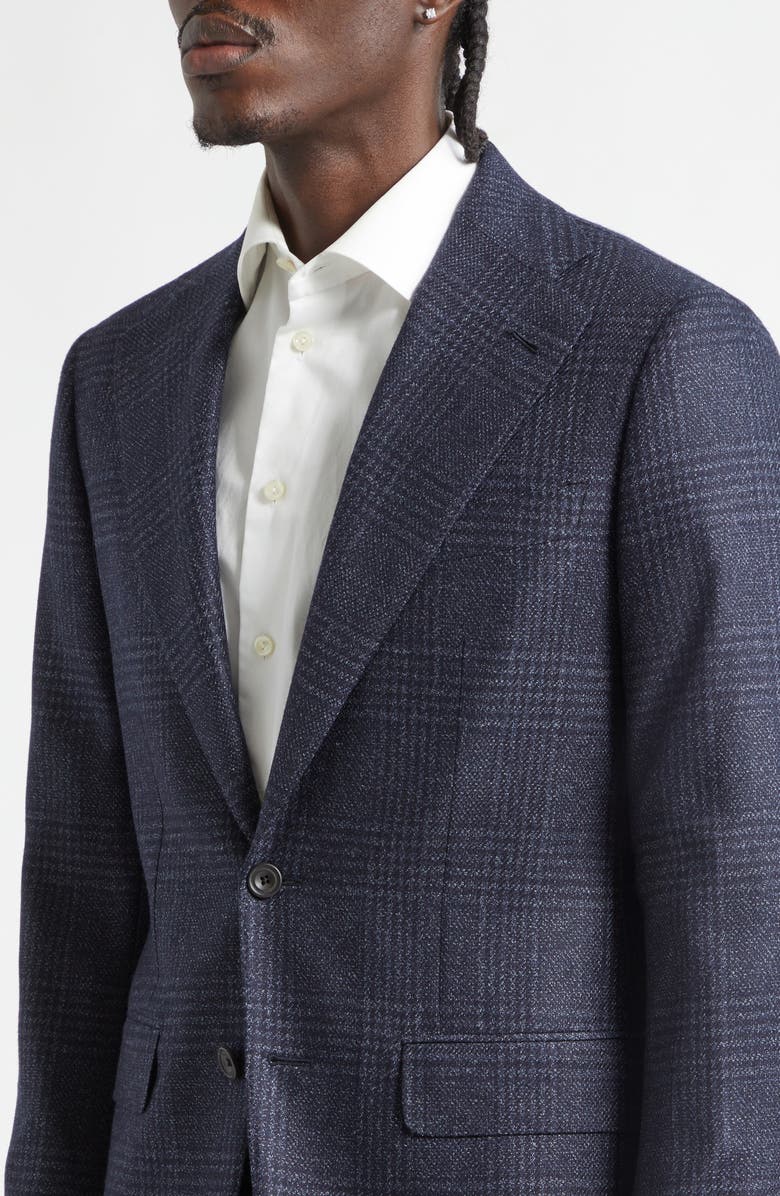 Thom Sweeney Structured Single Breasted Plaid Wool & Silk Sport Coat, Alternate, color, 158/ 6 - Navy Pow