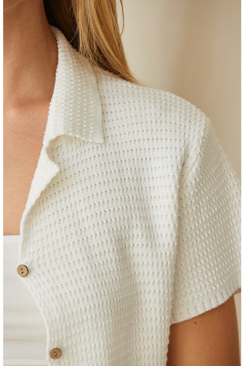 Cotton Waffle Knit Button-Up Top, Alternate, color, White