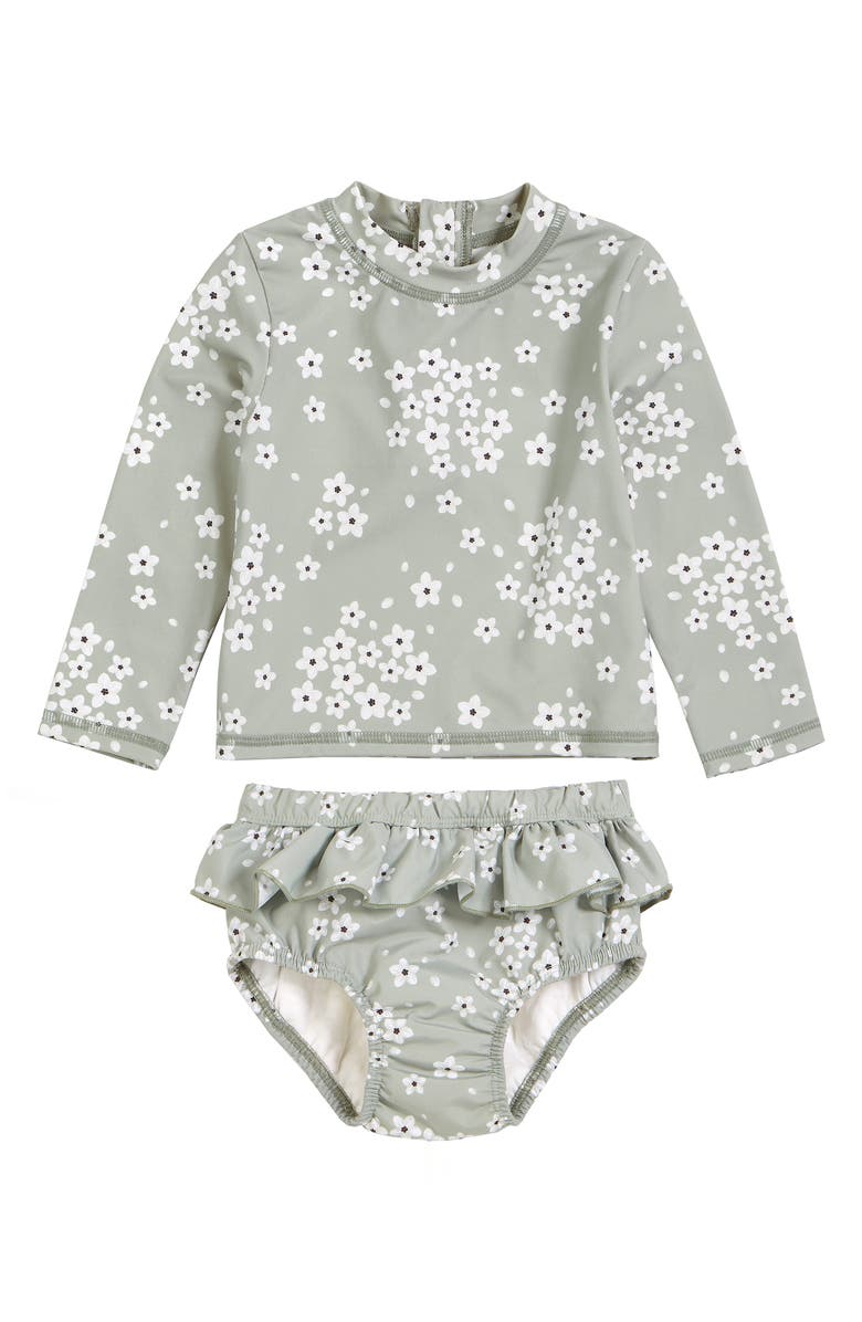 Petit Lem Flowers on Sage Two-Piece Rashguard Swimsuit, Main, color, 