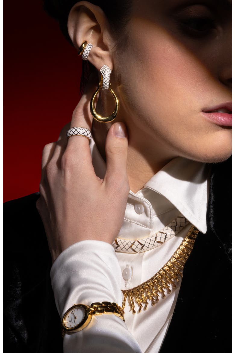 Uraeus Earrings, Alternate, color, White & Gold