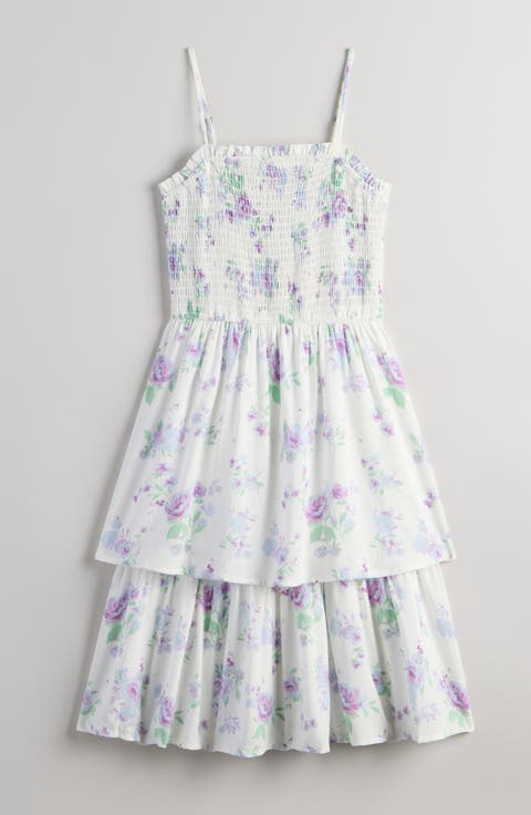 Kids' Floral Smocked Tiered Midi Dress (Big Kid)