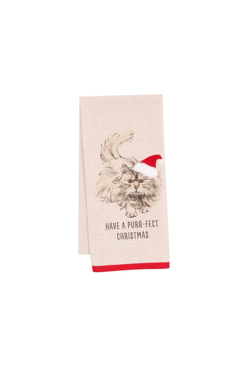 Purr-Fect Christmas Cat with Santa Hat Pet Towel, Main, color, Beige
