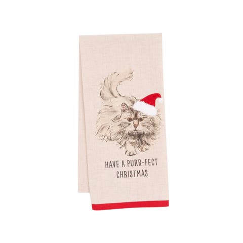 Purr-Fect Christmas Cat with Santa Hat Pet Towel