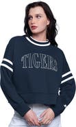 STARTER Women's Starter Navy Detroit Tigers Power Play Cropped Pullover Sweatshirt