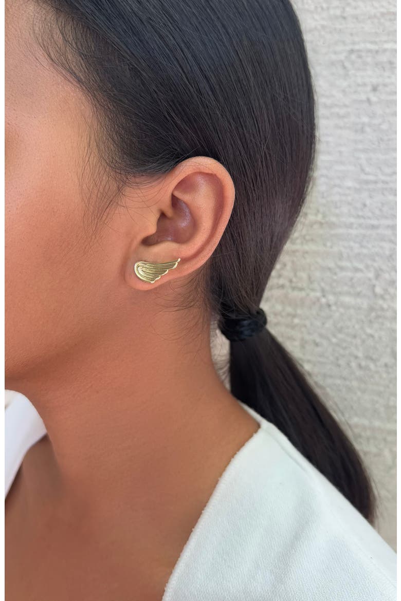 Winged Stud Earrings, Alternate, color, GOLD