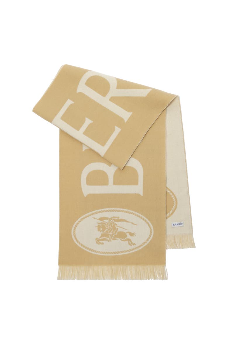 Burberry Logo Wool Scarf, Main, color, Sand Beige