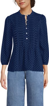 Lands' End Lightweight Jersey Button Pintuck Top