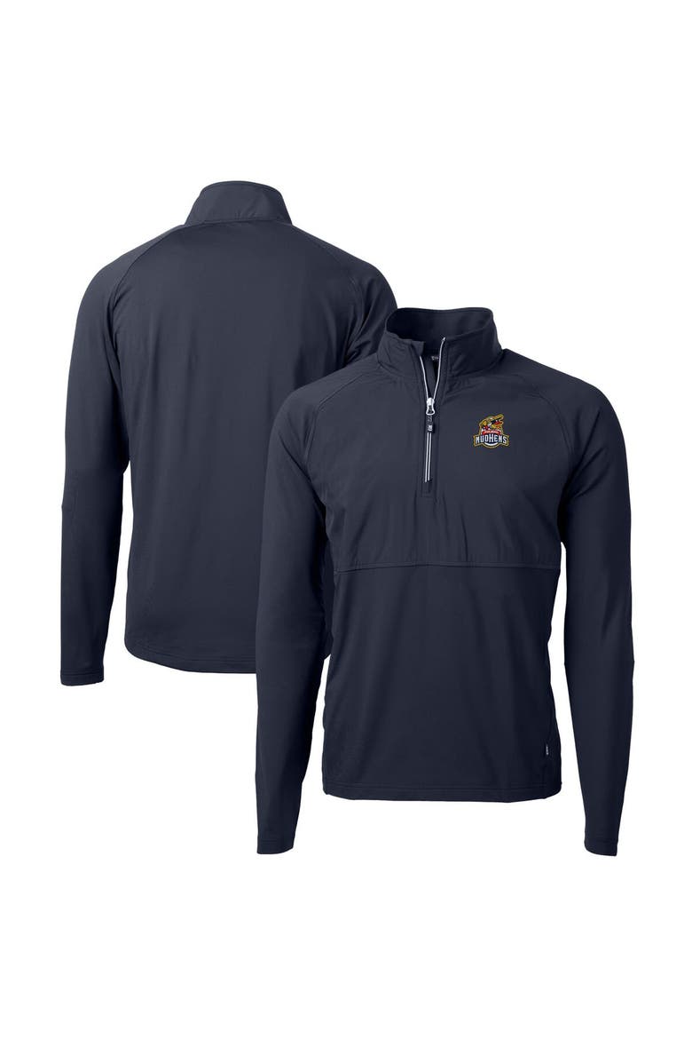 Men's Cutter & Buck  Navy Toledo Mud Hens Adapt Eco Knit Hybrid Recycled Quarter-Zip Top, Main, color, Navy