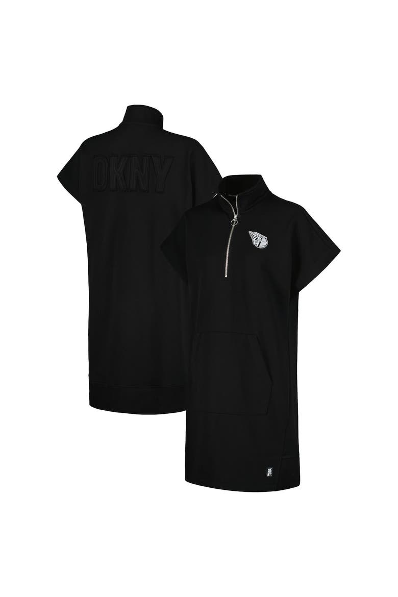 Women's DKNY Sport Black Cleveland Guardians Emily Quarter-Zip Sneaker Dress, Alternate, color, Black