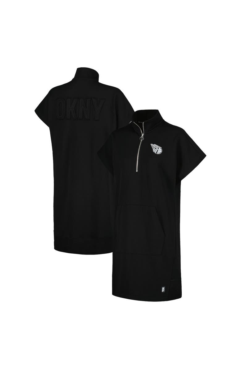 DKNY SPORT Women's DKNY Sport Black Cleveland Guardians Emily Quarter-Zip Sneaker Dress, Alternate, color, Black