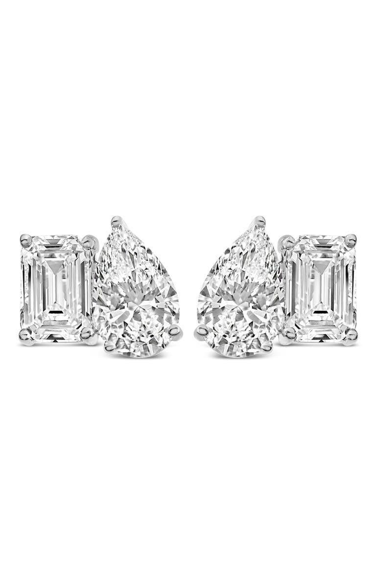Haus of Brilliance 14K Gold 2.0 Cttw Emerald and Pear Toi et Moi Lab Grown Diamond Stud Earrings, Main, color, White