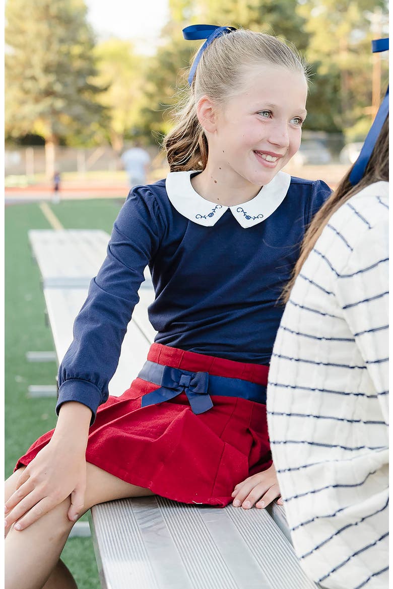 Kids' Organic Brushed Cotton Pleated Skirt with Bow, Alternate, color, Dark Red