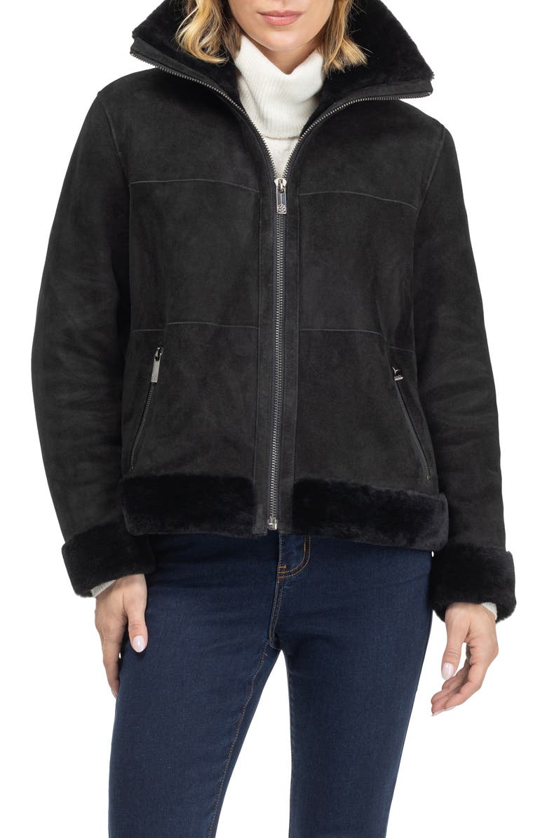 GORSKI Merino Genuine Shearling Zip Jacket, Main, color, Black