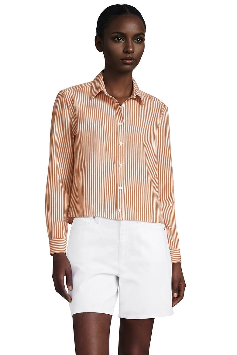 No Iron Boxy Cropped Shirt, Main, color, Vintage Amber/White Stripe