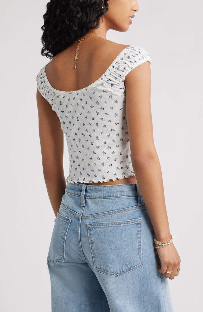 BP. Pointelle Cap Sleeve Top, Alternate, color, Ivory- Blue S Rosette Ditsy
