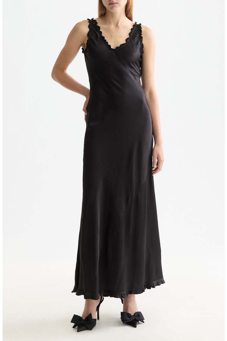 Ruffle Trim Maxi Slipdress, Main, color, METEORITE