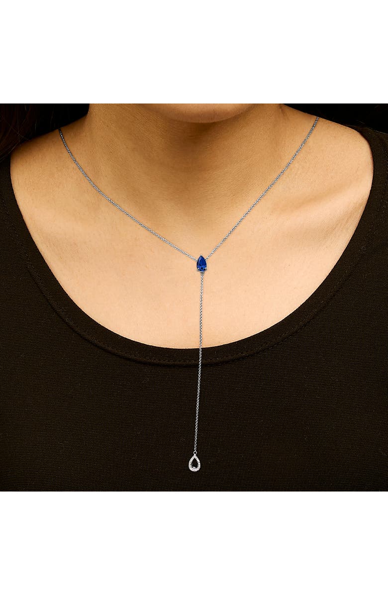 Haus of Brilliance Sterling Silver Created Blue Sapphire and Diamond Accent Y Necklace, Alternate, color, Silver